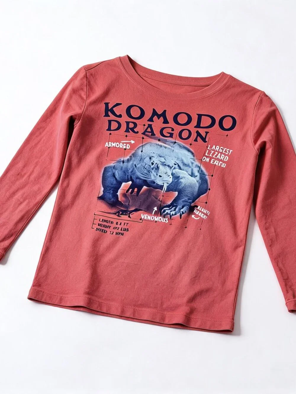 OshKosh boys coral graphic long sleeve t shirt Komodo Dragon size 6